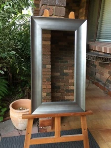 Industrial Style Steel Silver Curved Framed Mirror 74x43cm - Picture 1 of 5