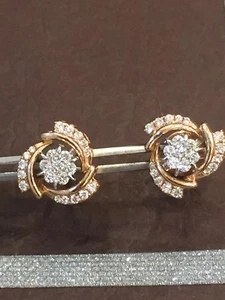 Pave 0.62 Cts Round Brilliant Cut Diamonds Stud Earrings In Solid 14K Rose Gold - Picture 1 of 8