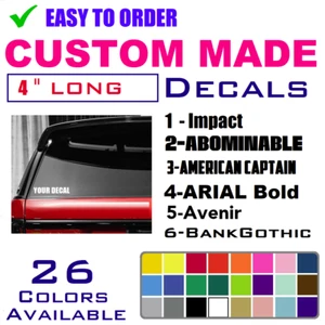 Calcomanía Vinilo 4" Largo PERSONALIZADA CUALQUIER NOMBRE DE TEXTO Pegatina Personalizada, 26 Colores (1-4) - Imagen 1 de 10