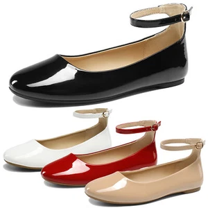 Women Ankle Strap Ballet Flats Round Toe Dress Business Casual Office Work Shoes - Picture 1 of 17