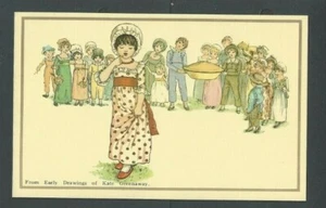 Cartolina Kate Greenaway Repro di ragazze e ragazzi che tiene una torta dalle prime estrazioni - Foto 1 di 1