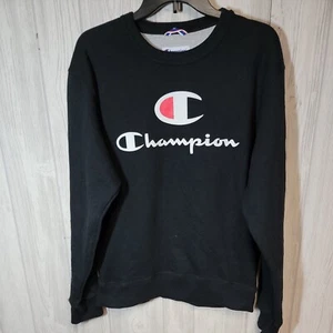 Champion Authentic Athleticwear Sz Medium Black Crew Neck Sweatshirt Spell-Out - Picture 1 of 10