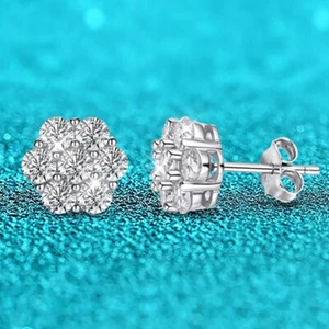D Color VVS1 Moissanite Studs Cluster Flower Set Earrings Women S925 Silver GRA - Picture 1 of 14