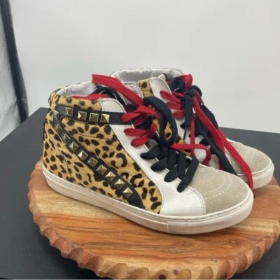 Steve Madden Tracey-L Hi Tops leopard sneakers Sz 8 fur suede - Image 1 of 4