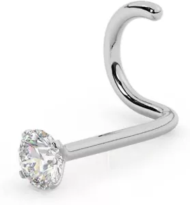 Tornillo anillo nariz 20G 1,5 mm-3 mm redondo diamante natural oro blanco 14K - Imagen 1 de 6