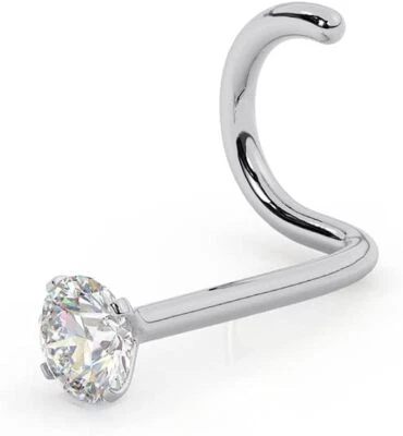 Nose Ring Screw 20G 1.5mm-3mm VS2 Round Natural Diamond 14K White Gold - Image 1 of 4
