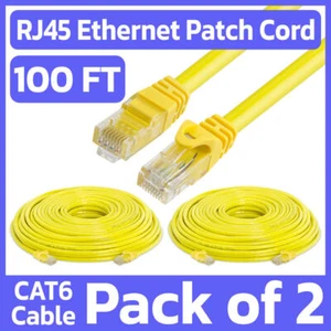 Paquete de 2 cables Cat6 amarillos 100 pies Ethernet cable de conexión red LAN cable de Internet - Imagen 1 de 7