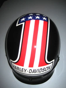 Black Harley Davidson 1/2 Helmet Biker #1 Stars and Stripes Logo Large - Picture 1 of 18