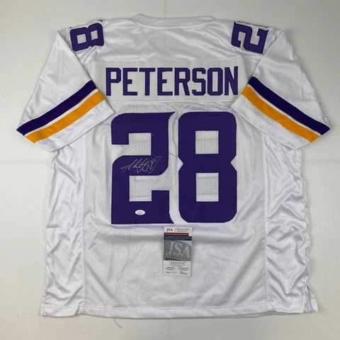 Autographed/Signed Adrian Peterson Minnesota White Football Jersey JSA COA Cover