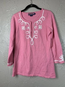 Suéter Vineyard Vines Rosa Blanco Remolino Cuello en V Mezcla de Algodón para Mujer Talla Pequeña - Imagen 1 de 4