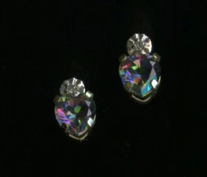 New 10K Solid Yellow Gold 5mm Heart Purple Mystic Topaz & Diamond Earrings )yc - Picture 1 of 2