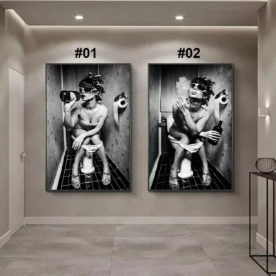 Custom Sexy Woman Sitting on The Toilet Smoking Vintage Poster - Image 1 of 2