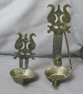 RARE BIRDS 18th C ANTIQUE WROUGHT IRON PENNSYLVANIA DOUBLE CRUSIE BETTY LAMP - Picture 1 of 12