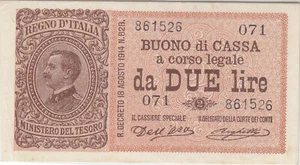 banconote italiane regno Vittorio Emanuele lll° Buono di Cassa L. Due - 071 - Foto 1 di 2