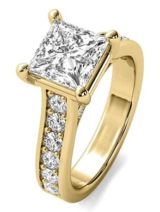 1.72 Ct VS1/G Princess Cut Lab Created Diamond Engagement Ring 14k Yellow Gold - Picture 1 of 6