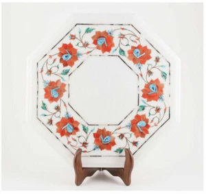 12" Marble Table Top Handmade Semi Precious Stones Floral Inlay Work - Picture 1 of 1