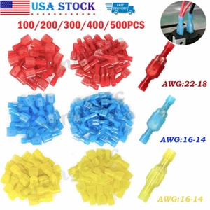 100-500pcs Insulated Nylon Female Male Spade Wire Connectors Crimp Terminals Kit - Picture 1 of 25