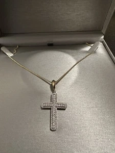 10k gold chain with diamond cross pendant necklace - Picture 1 of 11