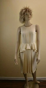 NWT PRADA CHAMPAGNE SILK SLEEVELESS RUCHED RUFFLE COCKTAIL LONG DRESS 40 ITALY - Picture 1 of 12