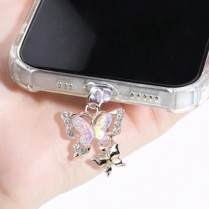 Fiche Anti-Poussière Incrustée avec Pendentif Papillon Strass pour Port de Charge Type-C - Photo 1 sur 6