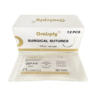 ORALSPLY 6 Boxes USP 4-0 CHROMIC GUT Absorbable Oral Surgical Sutures 3/8 Needle Sterile