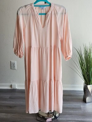 Vestido midi para mujer Gibson Latimer rosa con cuello en V manga 3/4 en capas línea A. Talla pequeña Foto 1 de 4