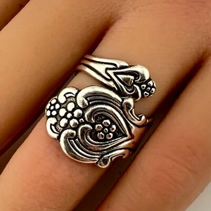 Designer Vintage 925 Sterling Silver Floral Bent Spoon Ring Size 6 (6.7g) - Foto 1 di 5
