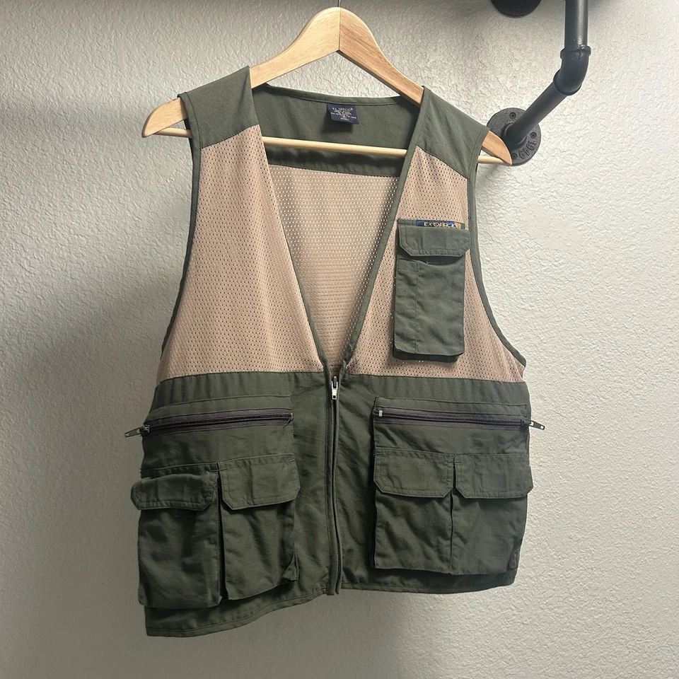 Vintage Ex Officio Mesh Vest Unisex Size Medium Green/ Tan Fishing Pockets Vest - Image 1 of 4