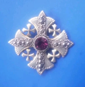 Vintage Sterling Silber 925 Jerusalem Malteser Kreuz Brosche Anhänger / roter Stein - Bild 1 von 4