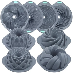 Tongjude 4 Pieces Silicone Fluted Cake Pans, 10/12 Cups Tube Baking Pan, Sili... - Picture 1 of 8