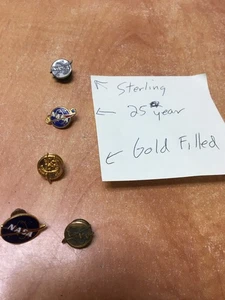 Vintage NASA Service Pin - 1/10 10K GF Sterling Lordship 25 year etc. Lot of 5 - Picture 1 of 5
