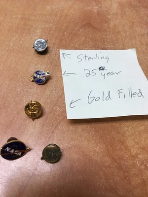 Vintage NASA Service Pin - 1/10 10K GF Sterling Lordship 25 year etc. Lot of 5 - Image 1 of 4