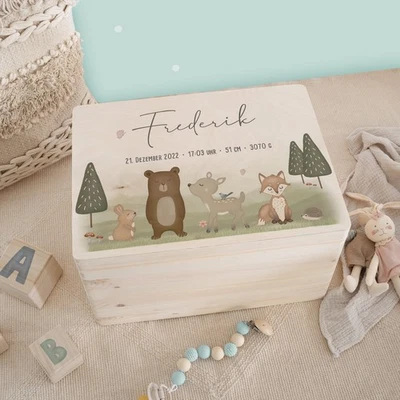 HELLOMINI Personalisierte Erinnerungsbox Baby - Erinnerungskiste mit Namen Holz - Geschenk