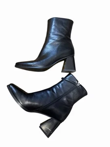 Botines Negros Puntera Cuadrada Tacón Bloque Cremallera Talla 7 Minimal Chic the Matrix nuevos - Imagen 1 de 6