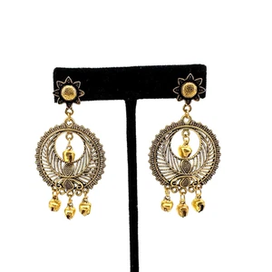 Vintage Filigree Dangle Earrings 3.5" Mexican Dancer Gold Tone Chandelier - Picture 1 of 6