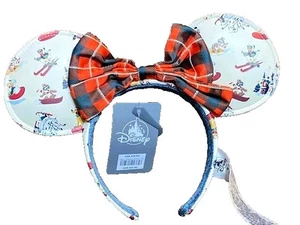Nuevo con etiquetas Diadema Orejas de Mickey Minnie Mouse a Cuadros Navidad Parques Disney Ski Lodge - Imagen 1 de 2