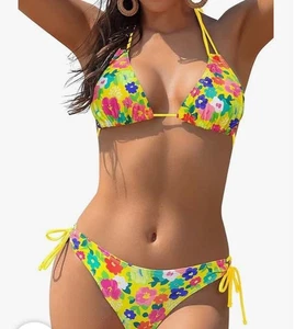 SHEKINI Women's Triangle Halter Bikini Set String Sexy Bathing Suit Low Waisted - Picture 1 of 5