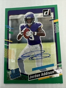 Jordan Addison 2023 Panini Donruss 368 Green Rated Rookie RC Auto - Picture 1 of 2