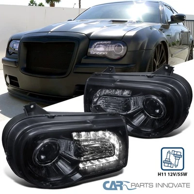 Fit 2005-2010 Chrysler 300 300C Black Smoke LED Strip Projector Headlights Lamps - Image 1 of 4
