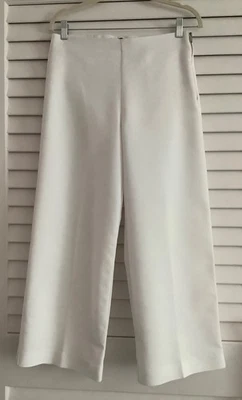 Saks Fifth Avenue M White Wide Leg Ankle Pants w/Side Zipper EUC - Image 1 of 4