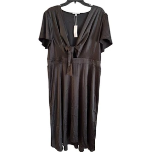 Abito midi Baltic Born in raso papavero XXXL nero cravatta davanti manica corta hi low nuovo - Foto 1 di 6