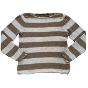 Liz Claiborne Tan Ivory Striped Textured Knit Long Sleeve Crew Neck Sweater M - Picture 1 of 10