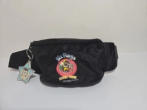 Six Flags 1995 Warner Bros Looney Tunes Fanny Pack Waist Bag Black w/ Keychain - Picture 1 of 12