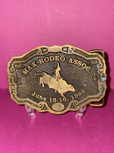Vintage Max Rodeo Association 1985 Gürtelschnalle Bull Riding  - Bild 1 von 4