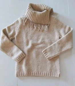 COUNTRY ROAD Sweater Knit Wool Jumper Pullover XS Cream Turtleneck Fringe Chunky - Picture 1 of 10