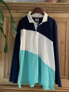 Vintage Lands End Rugby Color Block Sweatshirt | 3 Streifen blau-weiß-türkis Herren XXL - Bild 1 von 13