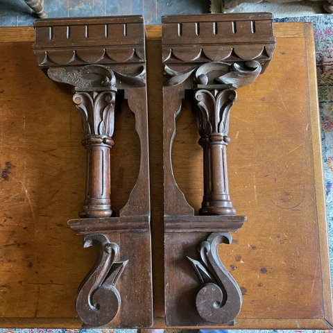Salvage Wood Carved Cornel Bracket Furniture Part Cover
