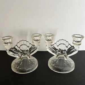 Jeannette Depression Candlesticks Candle Holder Iris Pattern Vintage 1928 ~ 1932 - Picture 1 of 12