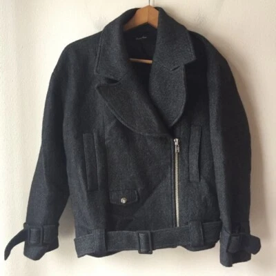 Chaqueta de motocicleta Steven Alan Dunham de lana para mujer sarga negra, talla XS, talla grande Foto 1 de 4