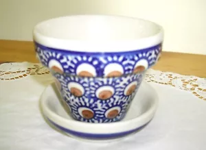 Polish Pottery Boleslawiec 3" Hand Painted Flower Pot w/ Underplate ~ - Picture 1 of 8